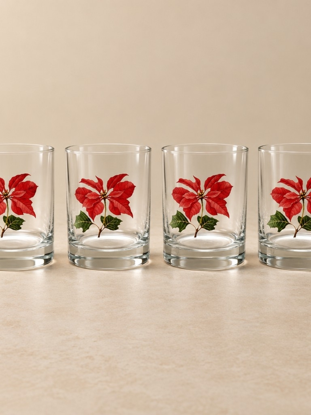 Holiday Poinsettia Double Old Fashioned Glasses - Set of 4